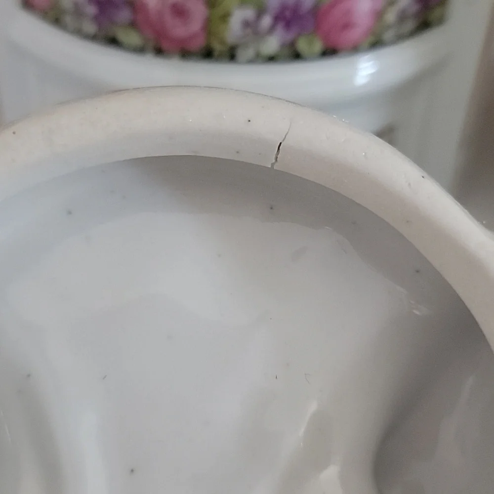 ANTIQUE VINTAGE VICTORIAN Floral Ceramic Canisters OATMEAL RICE LIDS